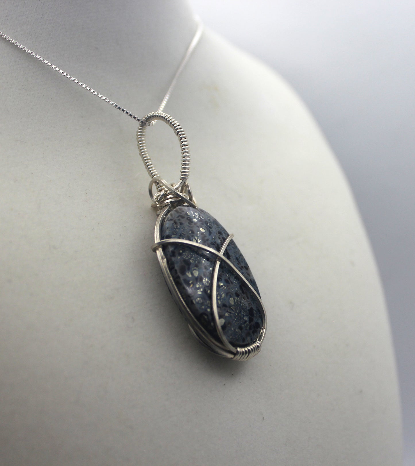 Argentium Silver Black Marcasite Pendant Necklace