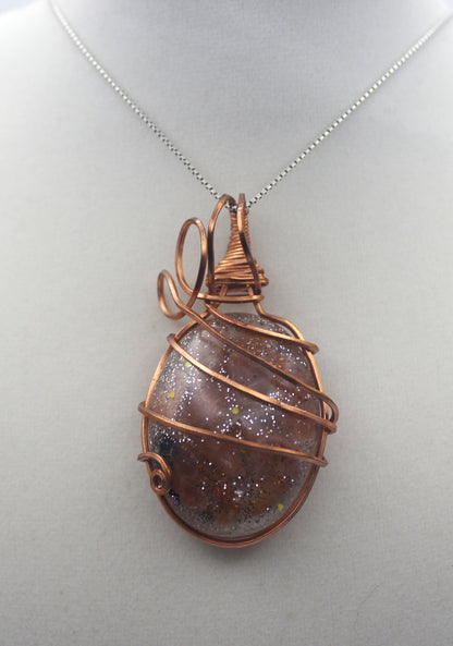 Raw Copper Resin Sunstone Pendant Necklace