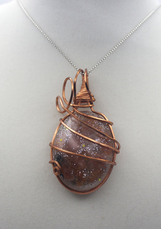 Raw Copper Resin Sunstone Pendant Necklace