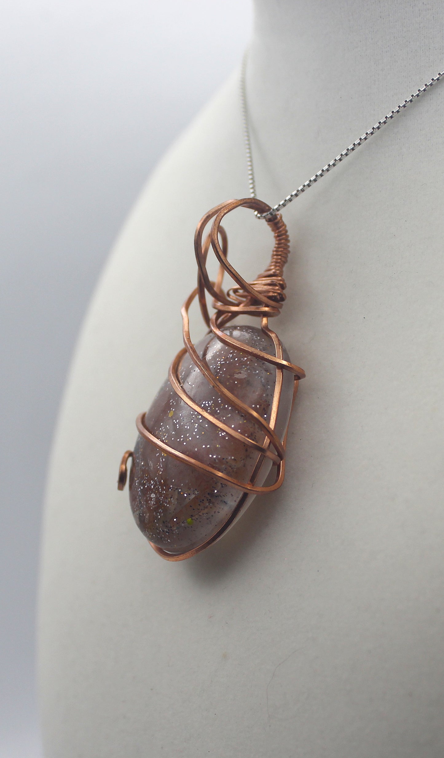 Raw Copper Resin Sunstone Pendant Necklace