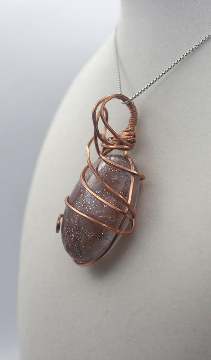 Raw Copper Resin Sunstone Pendant Necklace