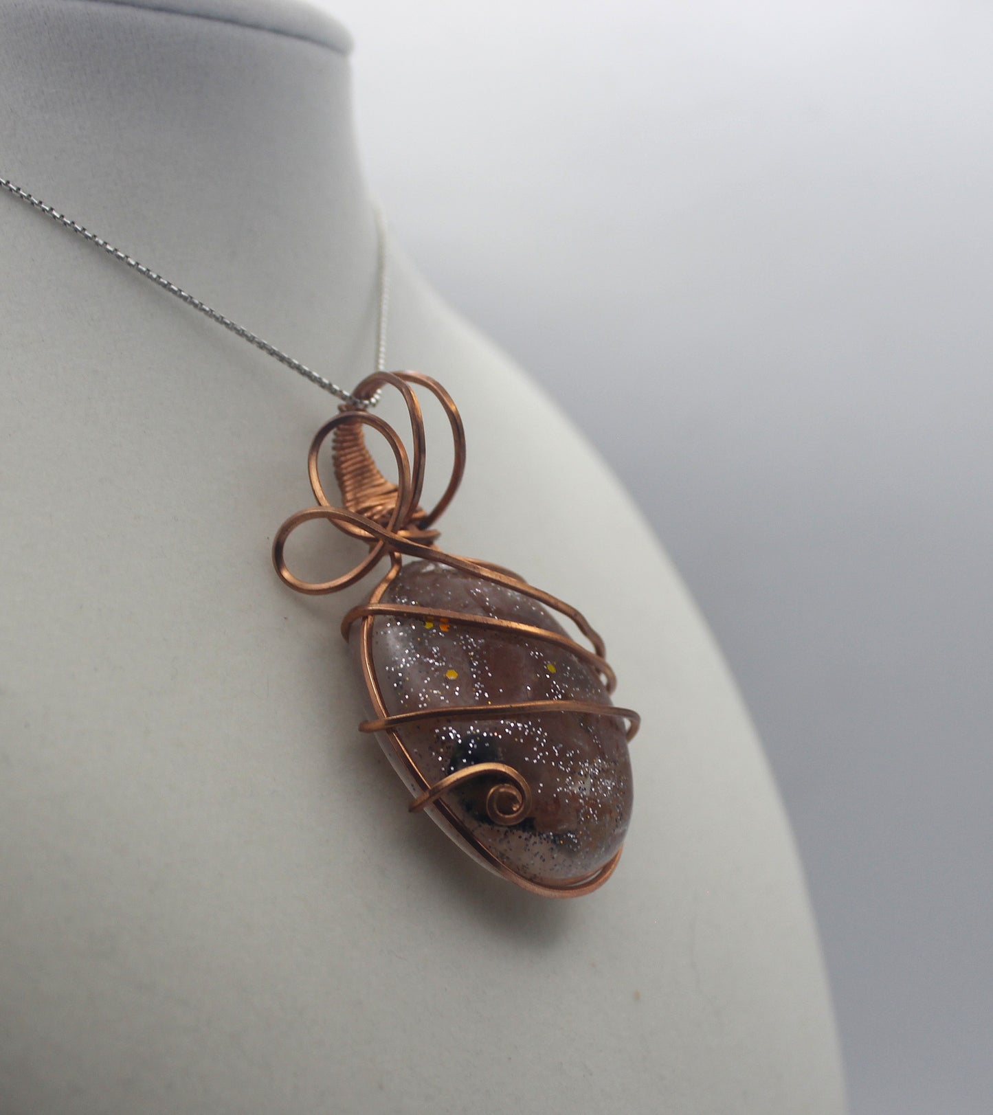 Raw Copper Resin Sunstone Pendant Necklace