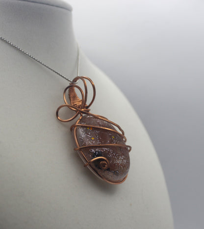 Raw Copper Resin Sunstone Pendant Necklace
