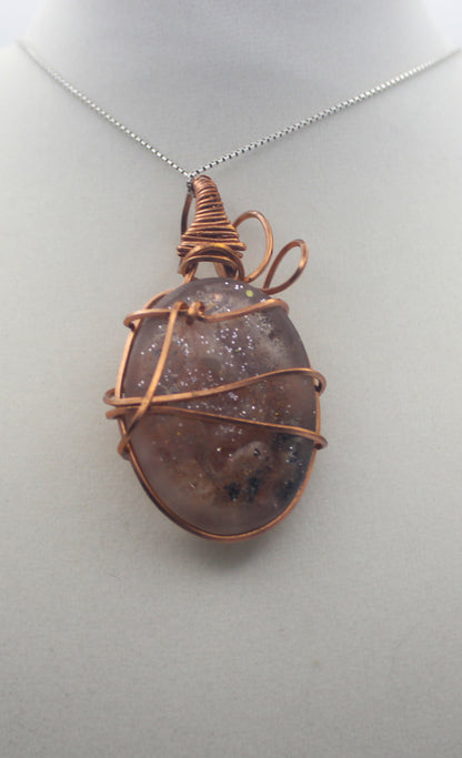 Raw Copper Resin Sunstone Pendant Necklace