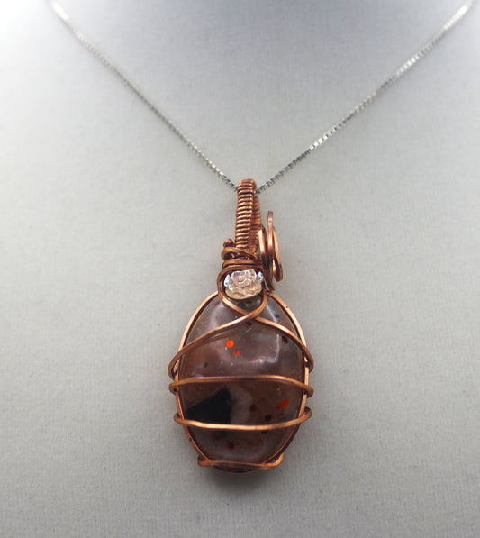Raw Copper Resin Sunstone Chip Mini Flower Pendant Necklace