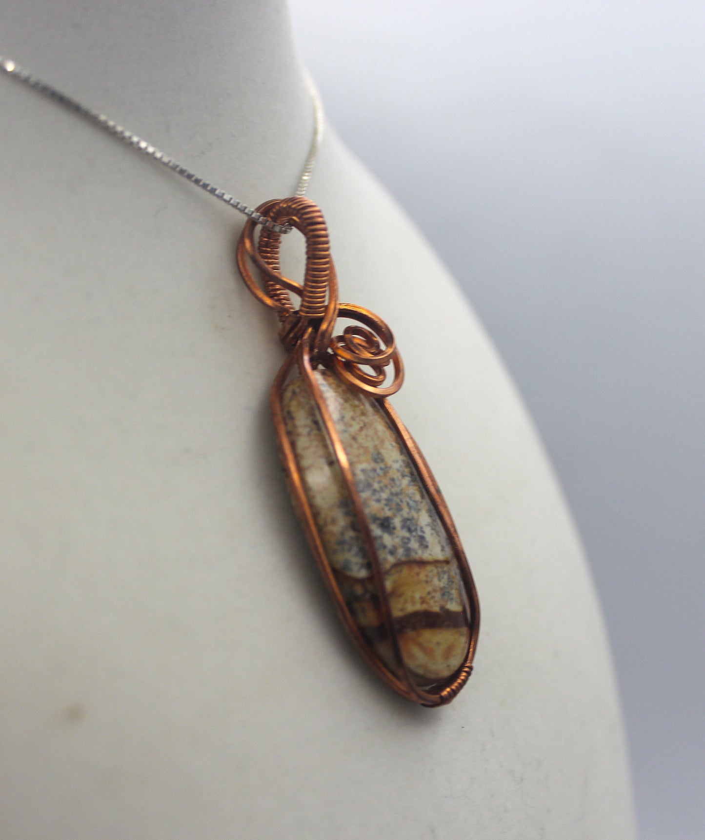Raw Copper Picture Jasper Pendant Necklace