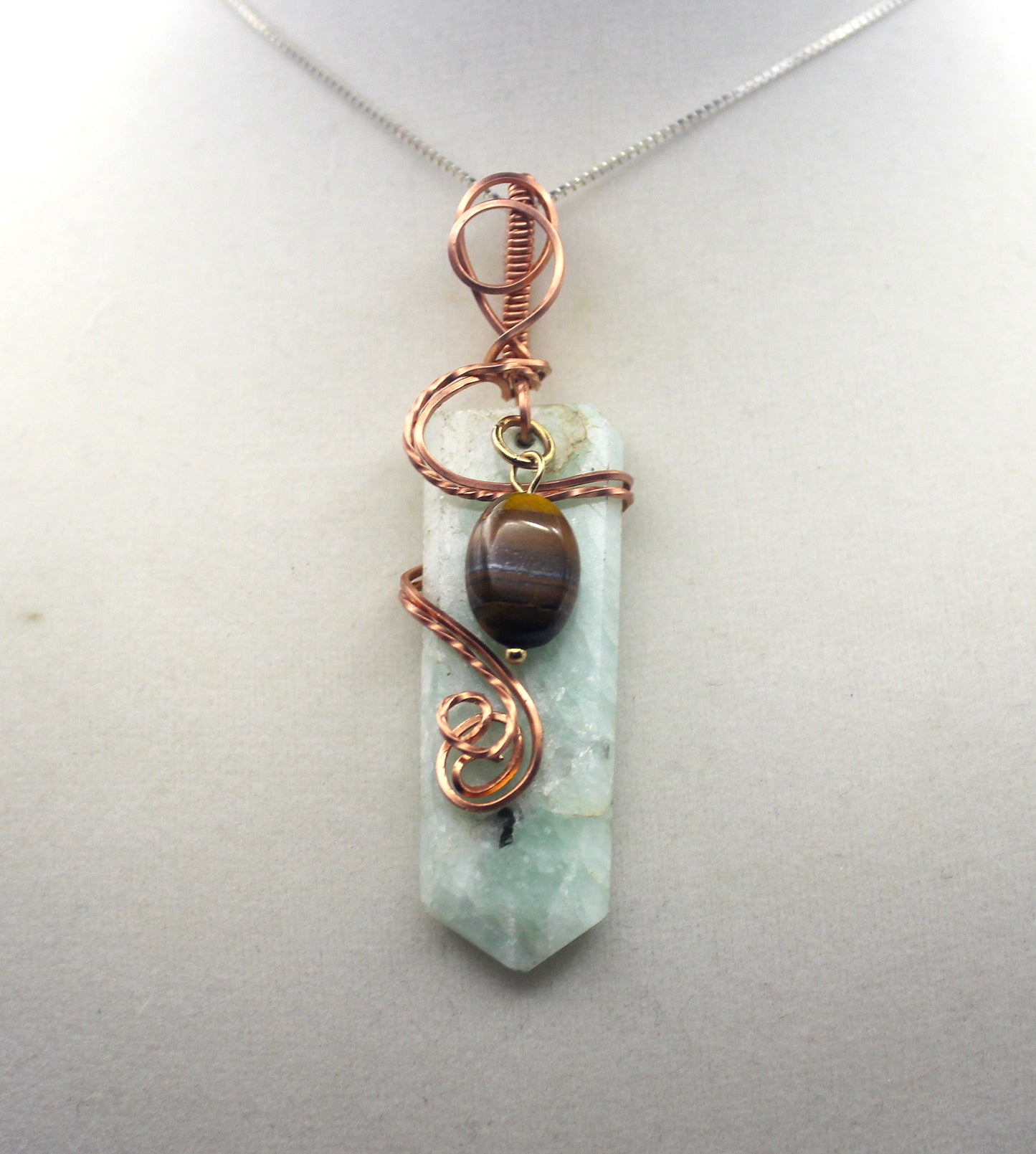 Raw Copper Drilled Amazonite Tiger's Eye Charm Pendant Necklace
