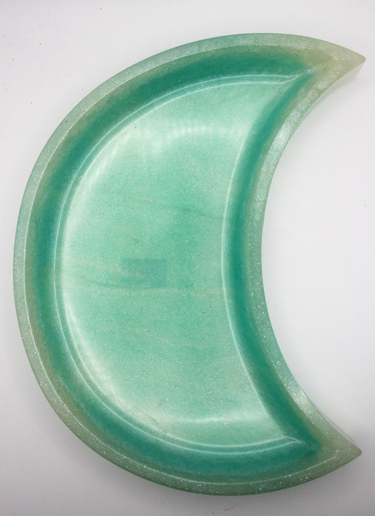 Resin Teal White Moon Trinket Tray