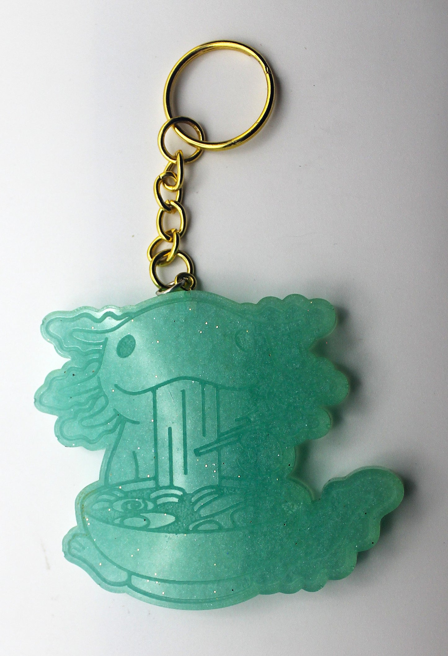 Resin Axolotl Eating Ramen Keychain