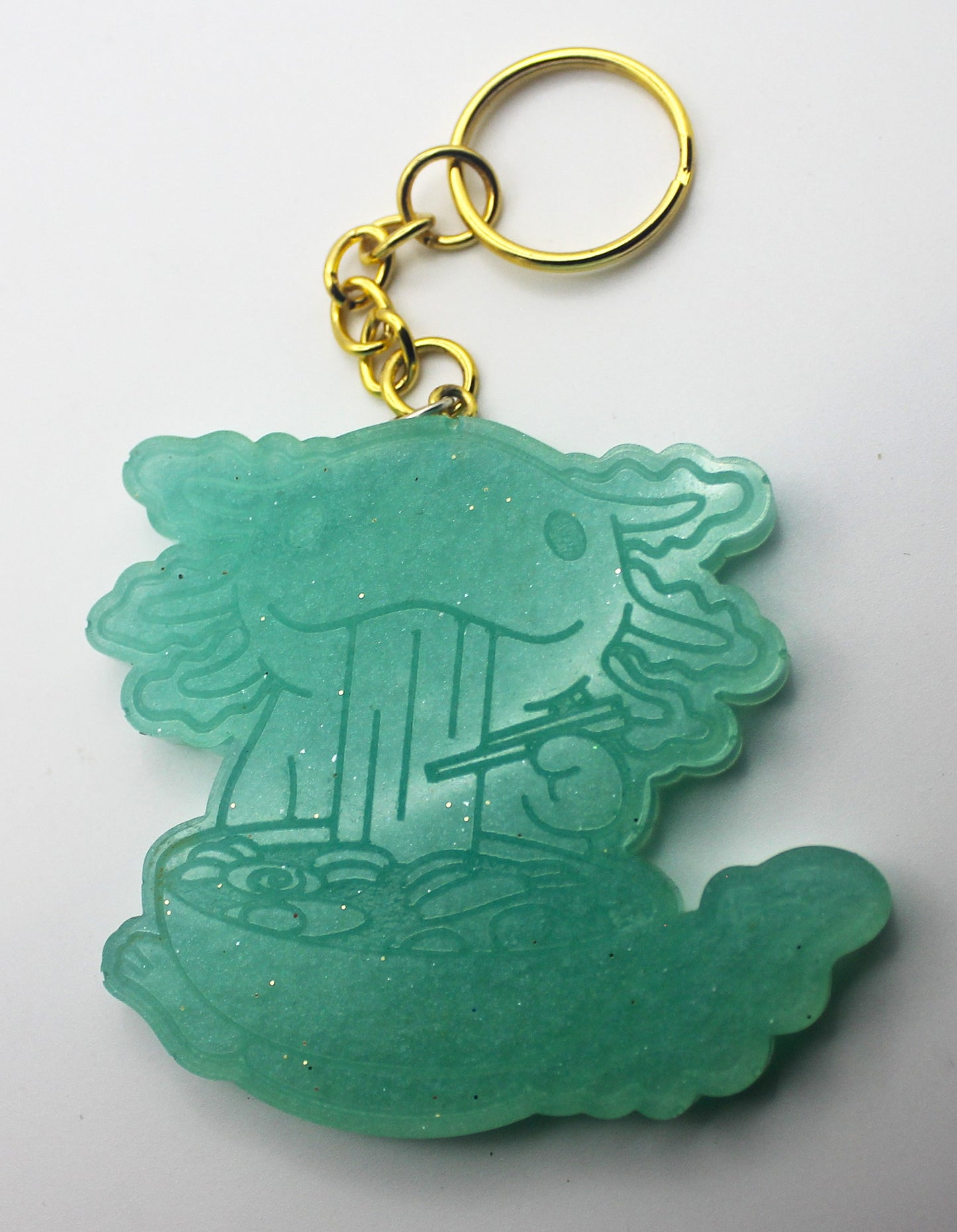 Resin Axolotl Eating Ramen Keychain