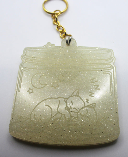Resin Sleeping Cats Jar Keychain
