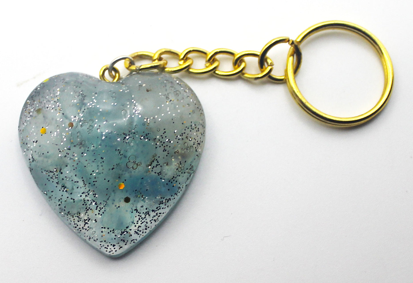 Resin Aquamarine Heart Keychain