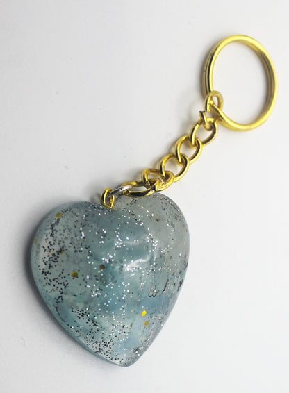 Resin Aquamarine Heart Keychain