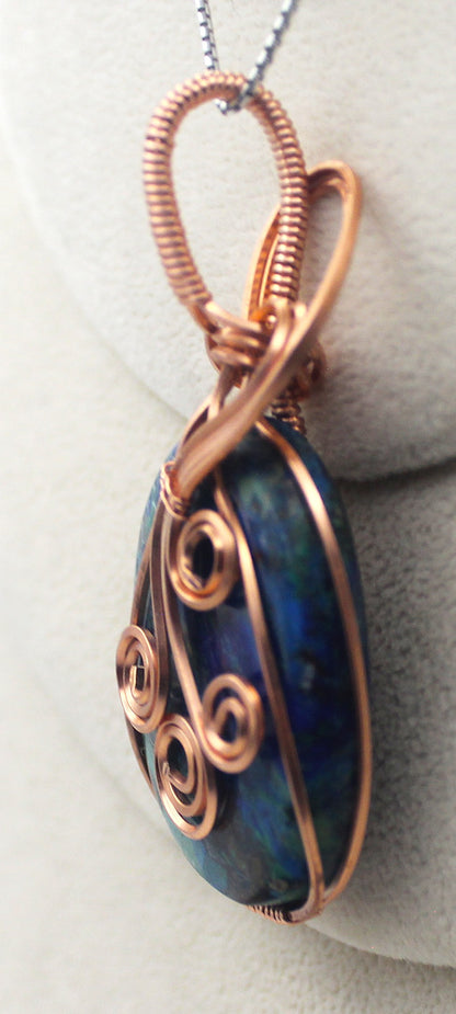 Raw Copper "Blue Bird" Azurite/Malachite with Cuprite Pendant Necklace
