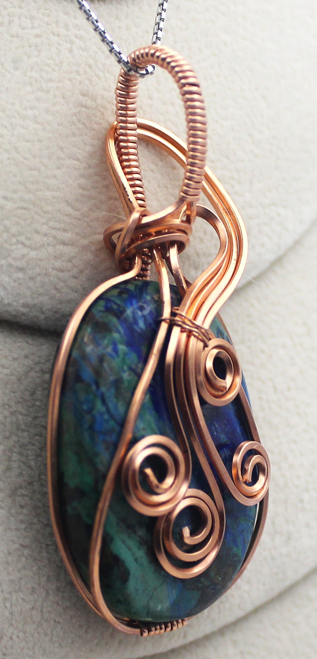 Raw Copper "Blue Bird" Azurite/Malachite with Cuprite Pendant Necklace