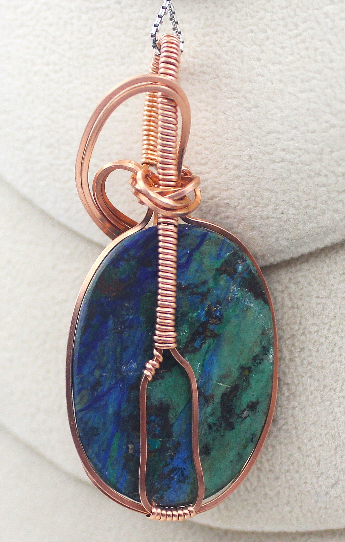 Raw Copper "Blue Bird" Azurite/Malachite with Cuprite Pendant Necklace