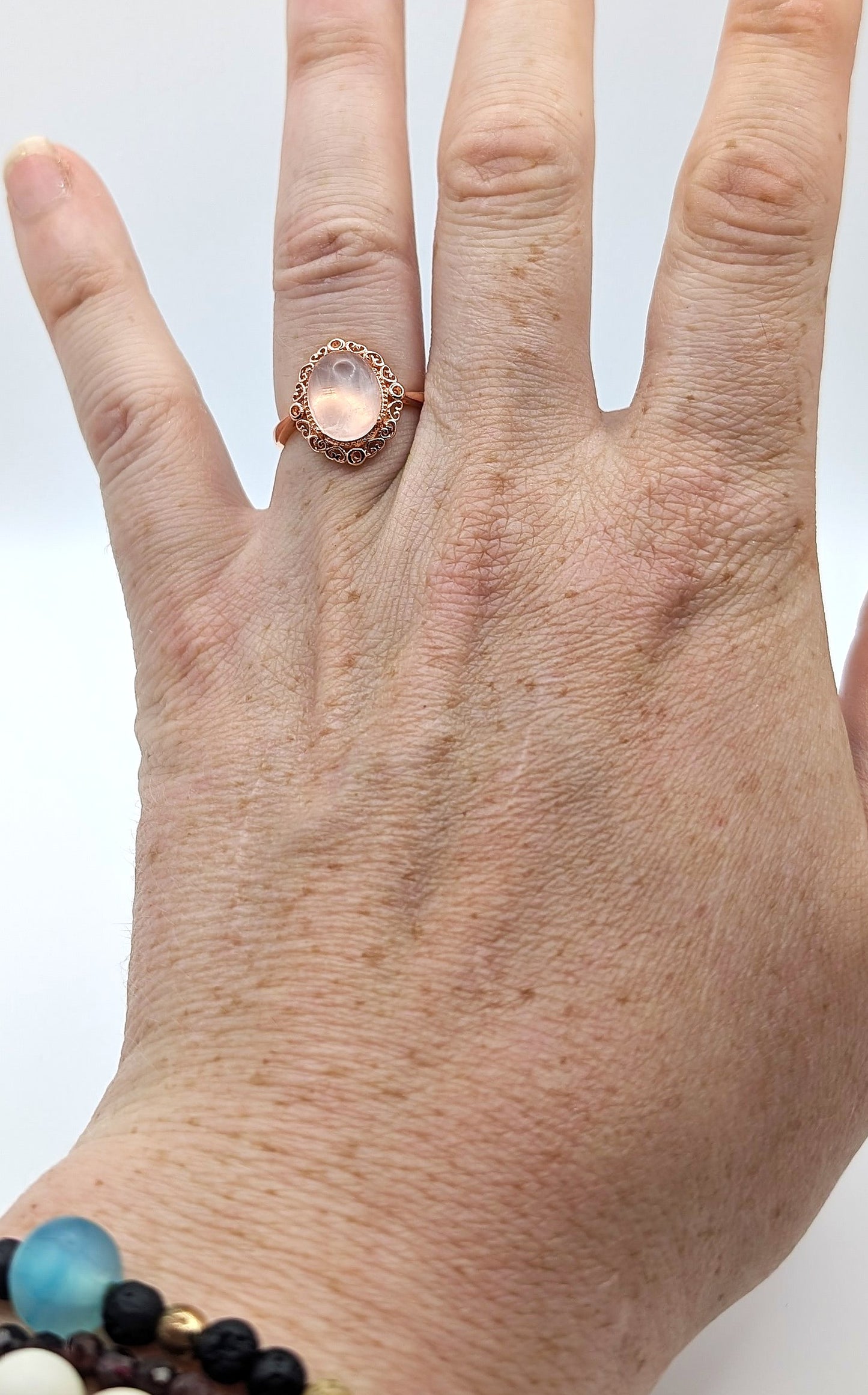 Ring Rose Quartz Rose Gold Color Plated Adjustable
