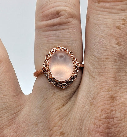 Ring Rose Quartz Rose Gold Color Plated Adjustable