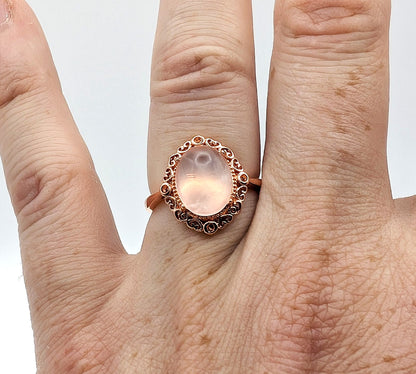 Ring Rose Quartz Rose Gold Color Plated Adjustable