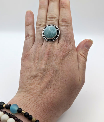 Ring Amazonite Silver Color Plated Statement