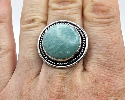 Ring Amazonite Silver Color Plated Statement