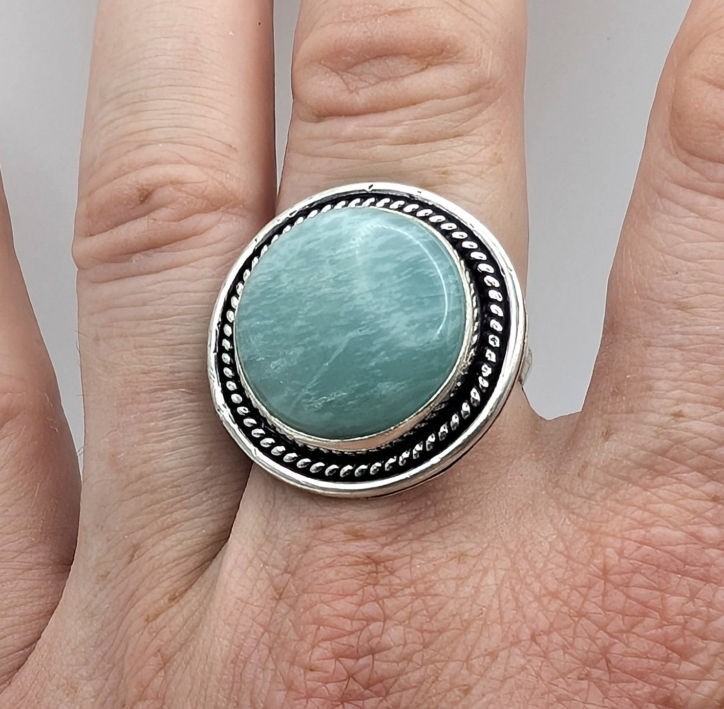Ring Amazonite Silver Color Plated Statement