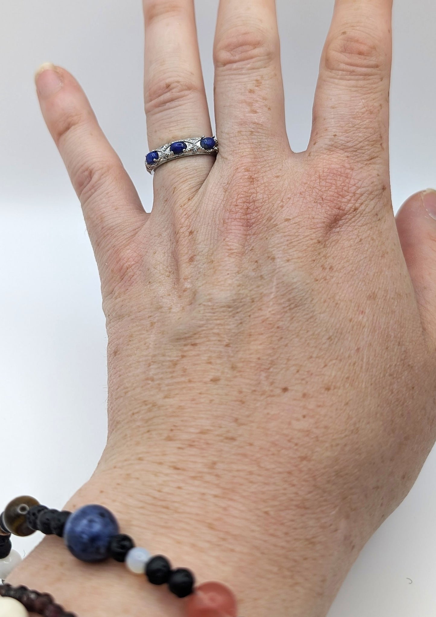 Ring Lapis Lazuli Band Silver Color Plated Adjustable