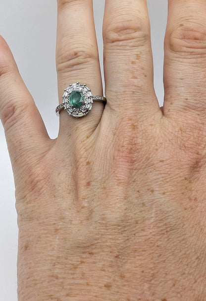 Ring Green Fluorite with White Accent Stones Silver Color Plated Adjustable