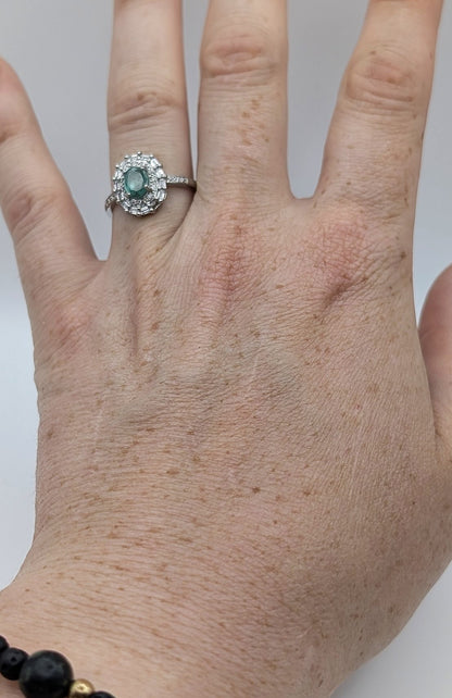 Ring Green Fluorite with White Accent Stones Silver Color Plated Adjustable