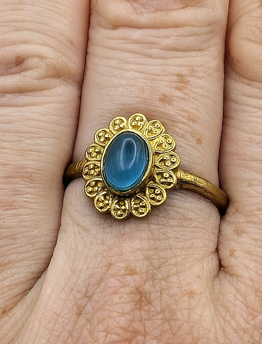 Ring Blue Cat’s Eye Glass Gold Color Plated