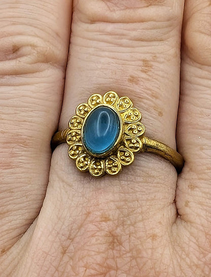 Ring Blue Cat’s Eye Glass Gold Color Plated