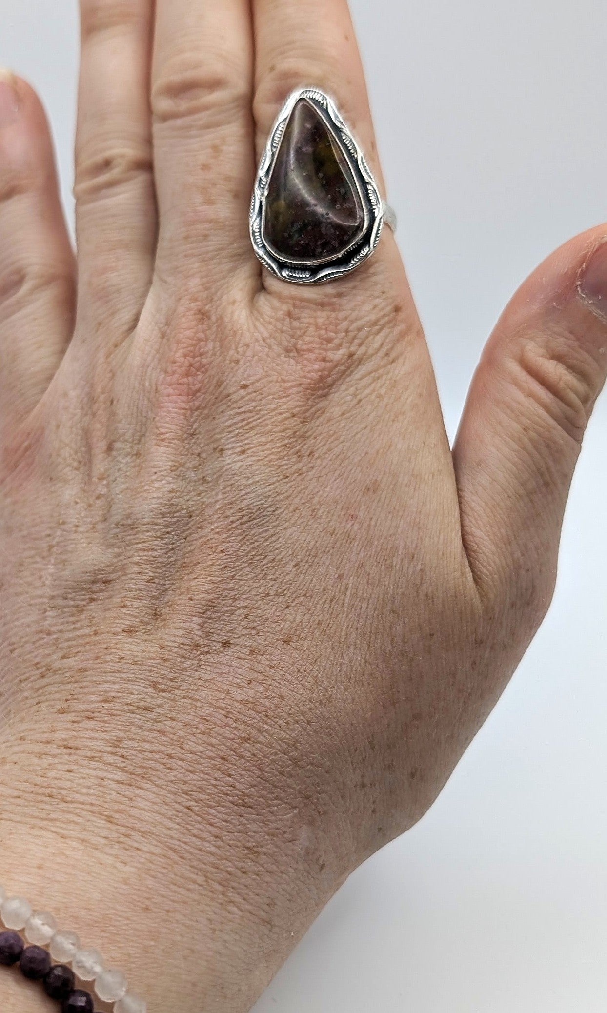 Ring Ocean Jasper Silver Color Plated Statement