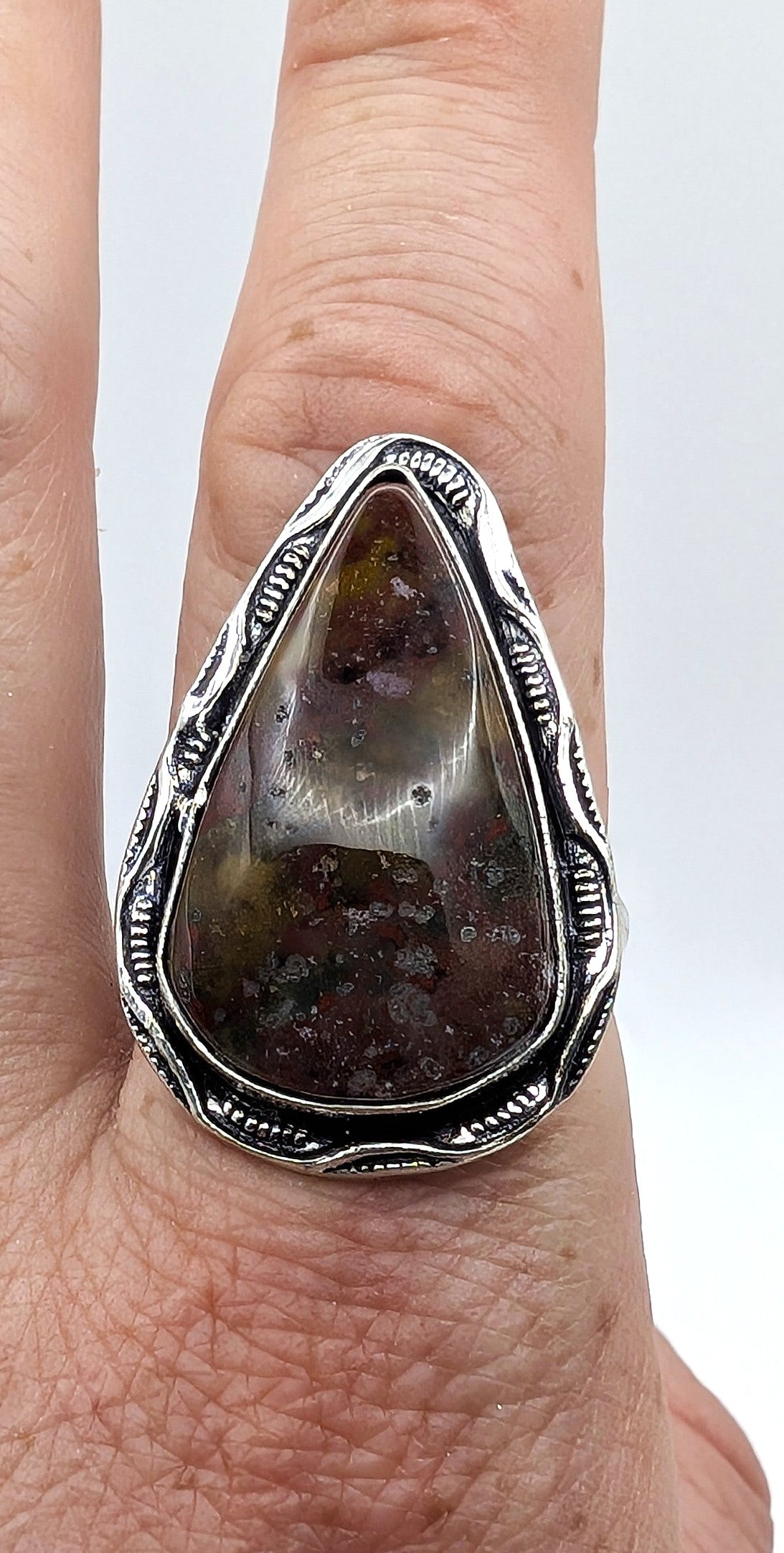 Ring Ocean Jasper Silver Color Plated Statement