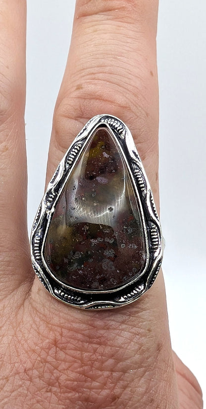 Ring Ocean Jasper Silver Color Plated Statement