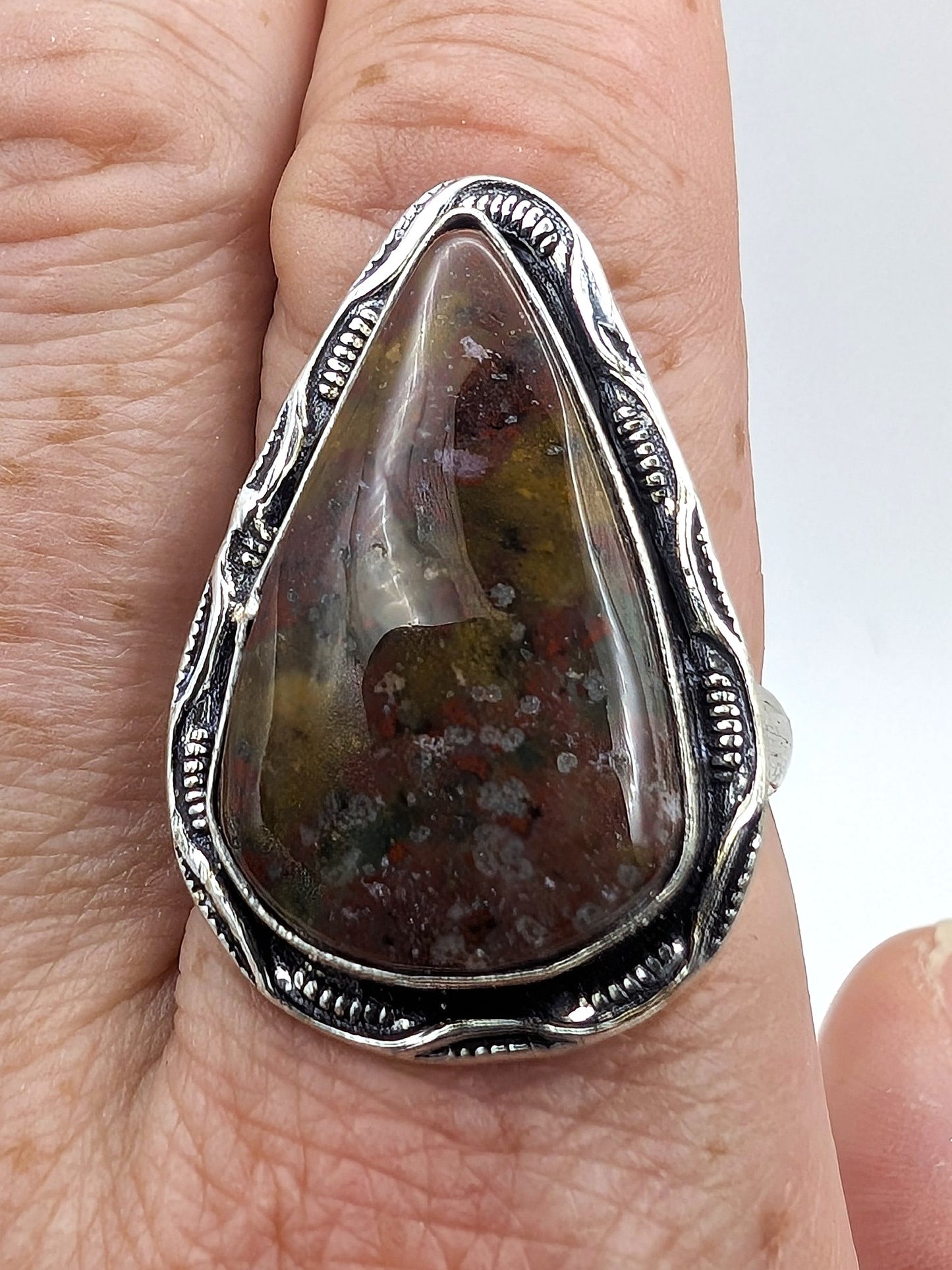 Ring Ocean Jasper Silver Color Plated Statement