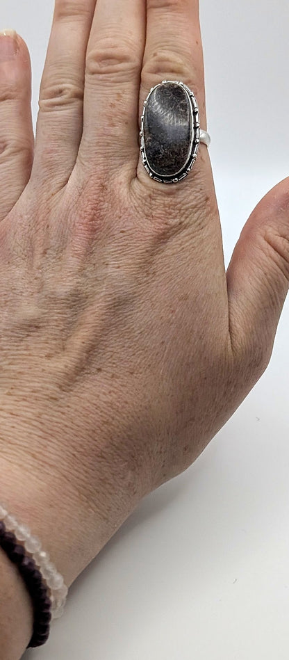 Ring Fossil Coral Silver Color Plated Statement