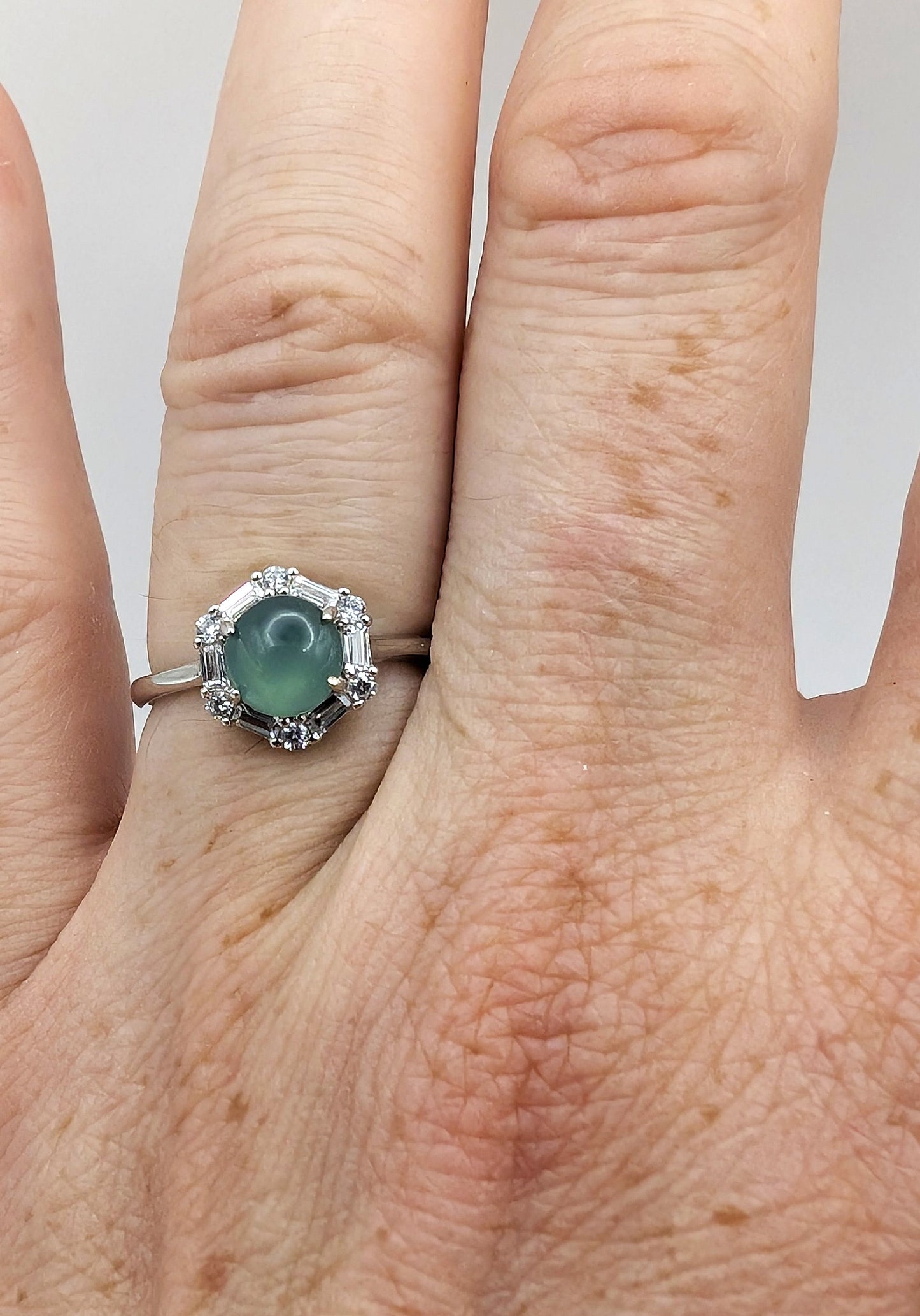 Ring Green Chalcedony with White Accent Stones Sterling Silver
