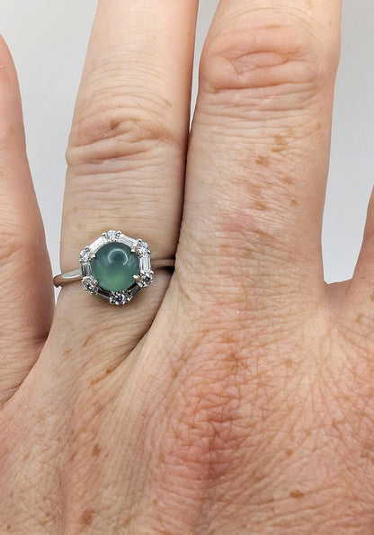 Ring Green Chalcedony with White Accent Stones Sterling Silver