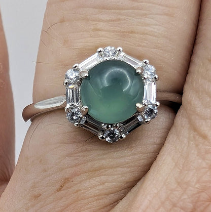 Ring Green Chalcedony with White Accent Stones Sterling Silver