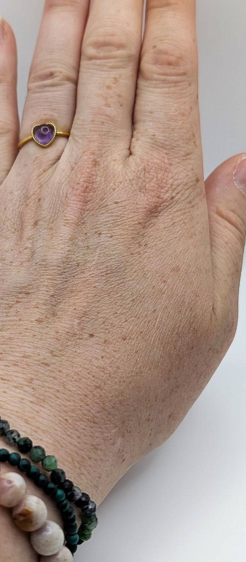 Ring Amethyst Heart Gold Color Sterling Silver Adjustable