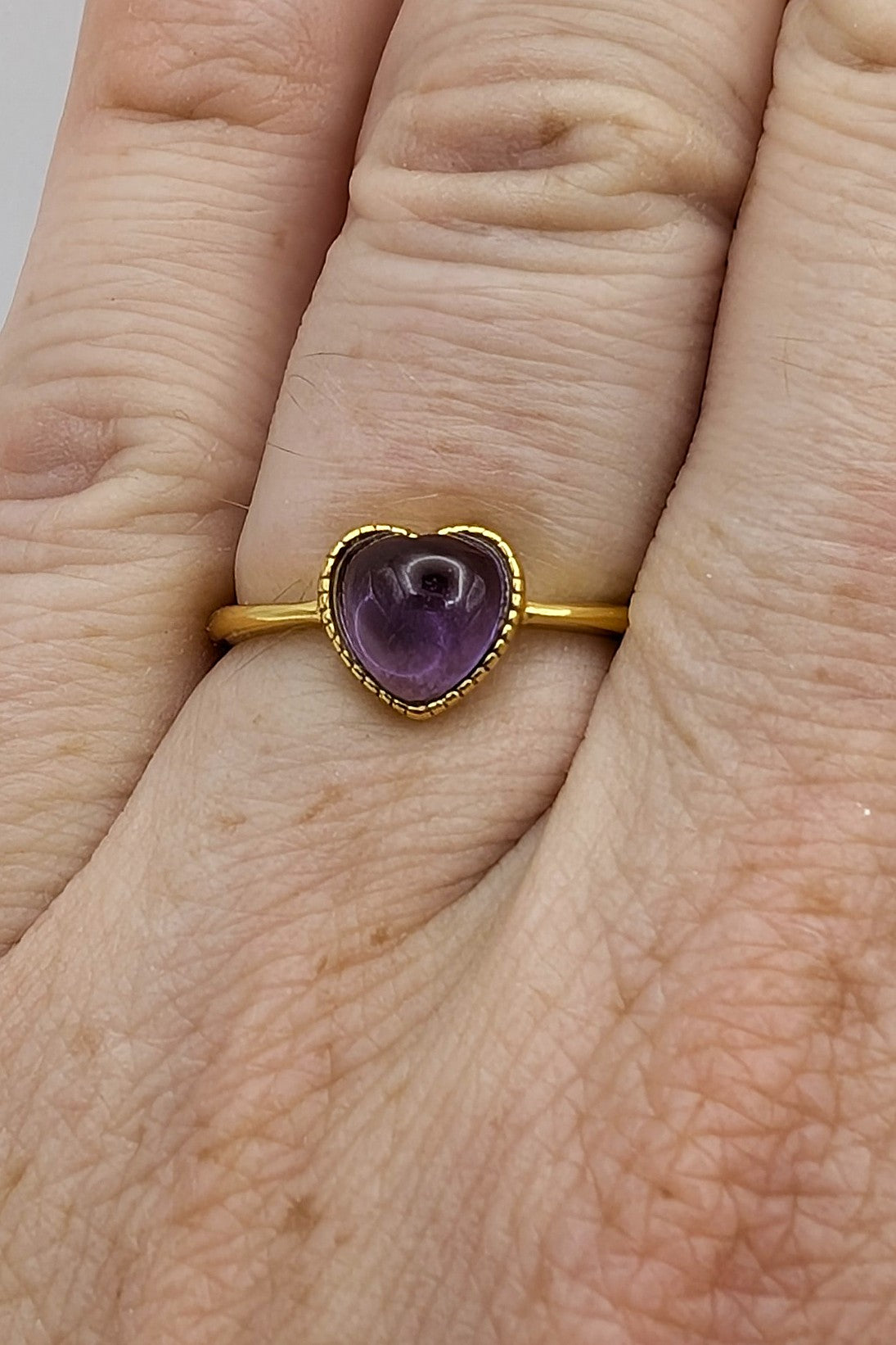 Ring Amethyst Heart Gold Color Sterling Silver Adjustable