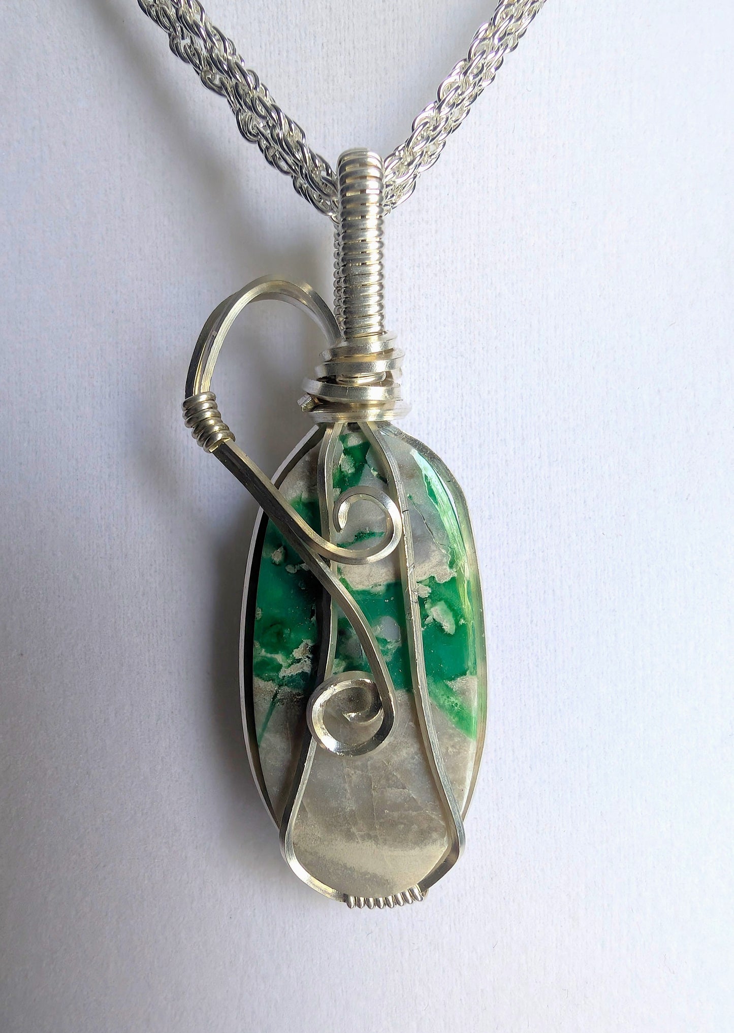 Silver .999 Fine Chrysoprase in Matrix Handmade Pendant Necklace – Heart-Centered Green Gemstone Jewelry for Emotional Renewal & Growth