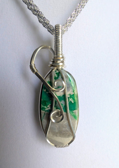 Silver .999 Fine Chrysoprase in Matrix Handmade Pendant Necklace – Heart-Centered Green Gemstone Jewelry for Emotional Renewal & Growth
