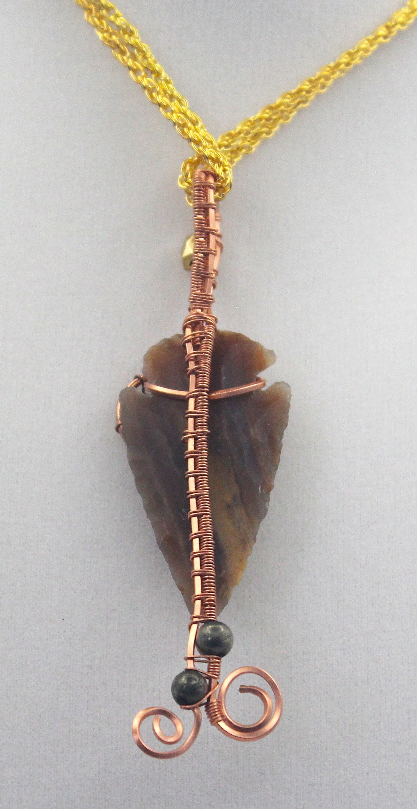 Raw Copper Jasper Arrowhead Beaded Charmed Pendant Necklace