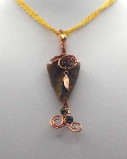 Raw Copper Jasper Arrowhead Beaded Charmed Pendant Necklace