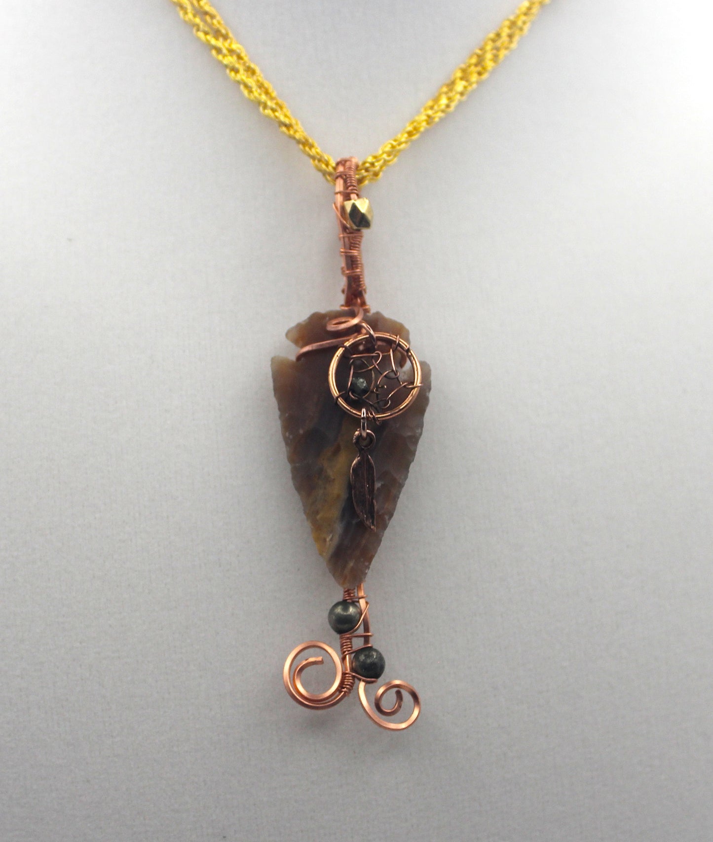 Raw Copper Jasper Arrowhead Beaded Charmed Pendant Necklace