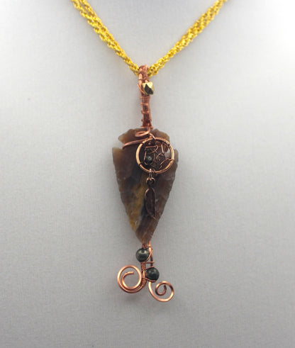 Raw Copper Jasper Arrowhead Beaded Charmed Pendant Necklace