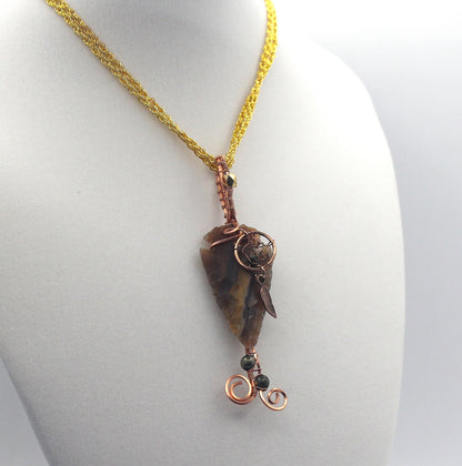 Raw Copper Jasper Arrowhead Beaded Charmed Pendant Necklace