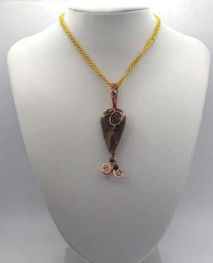 Raw Copper Jasper Arrowhead Beaded Charmed Pendant Necklace