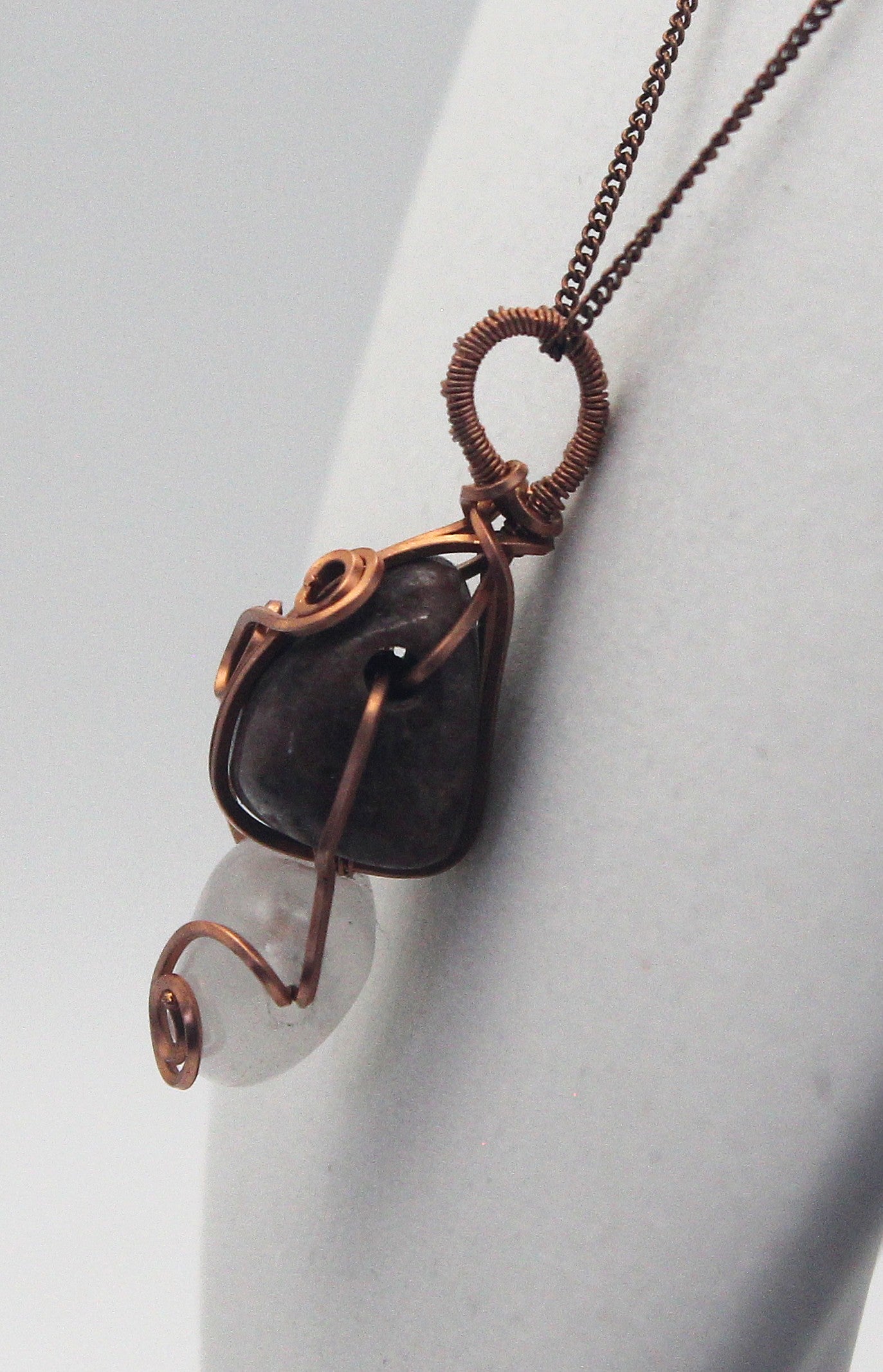 Raw Copper Rhodonite and Quartz Pendant Necklace – Grounded Heart & Clear Energy